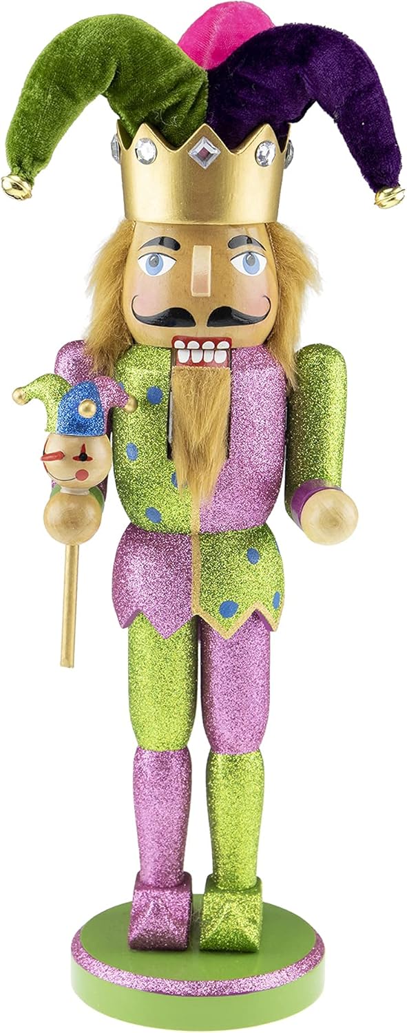 Nutcrackers - Clever Creations Pink and Green Jester 14 Inch Traditional Wooden Nutcracker, Festive Christmas Décor for Shelves and Tables