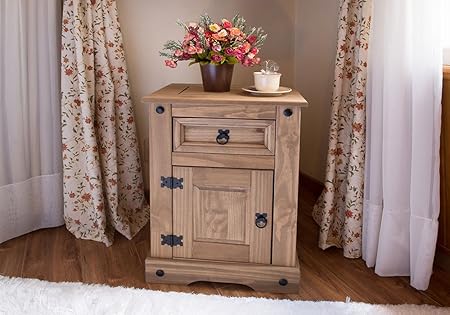 Sam Santa Fe Bedside Table Mexican Style Furniture Solid Waxed Pine Wood One Drawer And One Door Hacienda Style Amazon Co Uk Kitchen Home