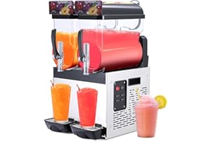 WildVenture Quiet & Durable Commercial Slushy Machine - 30L, Dual 15L Tanks, 700W Stainless Steel, Self-Cleaning, Fast Coolin