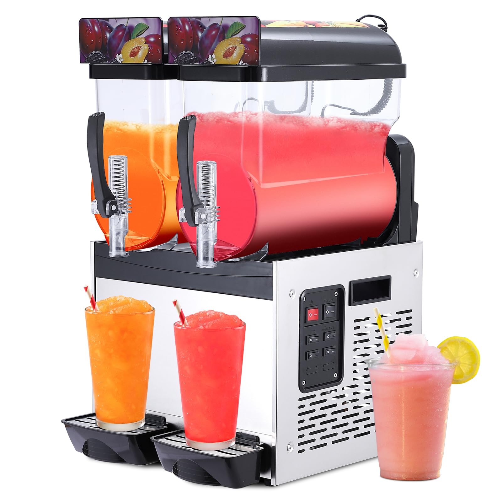 Photo 1 of GarveeHome Commercial Slushy Machine, Stainless Steel Margarita Smoothie Frozen Drink Maker, Self-Cleaning, 700W, Perfect for Homes, Coffee Shops,Restaurants,Black,15 L*2
