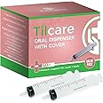 20ml Oral Dispenser Syringe with Covers 50 Pack by Tilcare - Sterile Plastic Medicine Food Droppers for Children, Pets or Adults – Latex-Free Oral Medication Dispenser - Large Feeding Tube Syringes