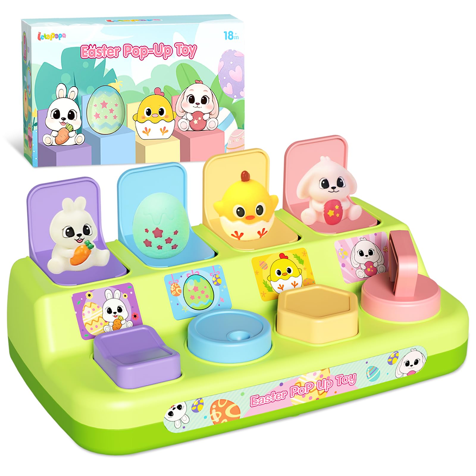 Letapapa Interactive Pop Up Toys for Toddlers, Toddler Easter Toys Easter Basket Stuffers, Montessori Cause and Effect Toy Gifts for Baby Early Learning, Baby Toys for Boys Girls Age18 Months+