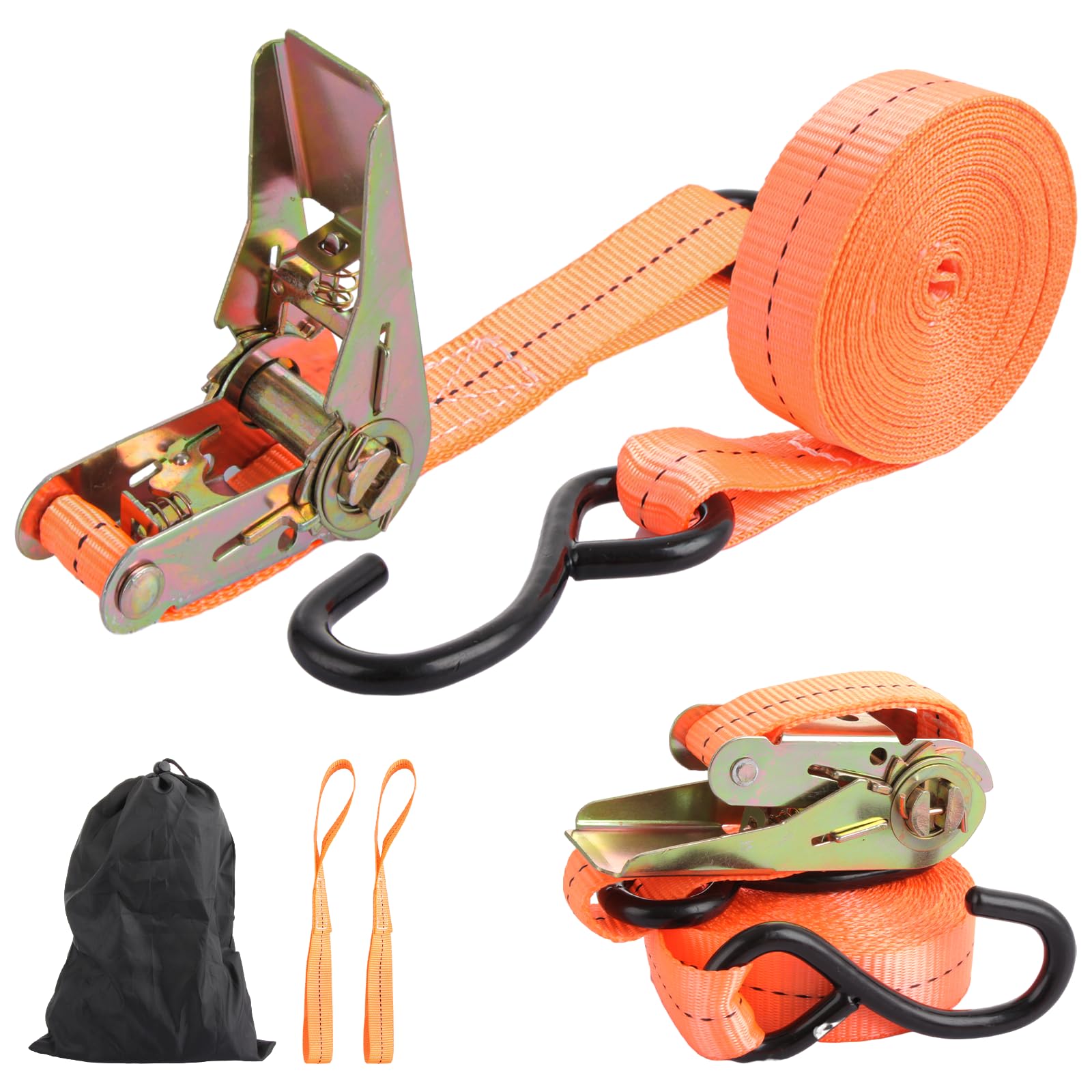 ASelected 2 PCS 25MM x 4.5M Orange Nylon Lashing Straps with Ratchet & J-Hook for Motorbike, Bicycle & Luggage Transporter