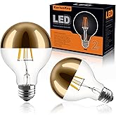 KarlunKoy Half Chrome Light Bulb,6W (60W Equivalent) Dimmable LED Edison Bulbs,G80/G25 Globe Shape Decorative,Half Gold Refle
