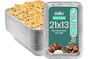 FUNSTITUTION Full Size Large Aluminum Foil Pans (20 Pack) - 21x13 Tin Foil Pans with High Heat Conductivity - Disposable Cookware For Baking, Grilling, Cooking, Storing, Prepping (21x13)