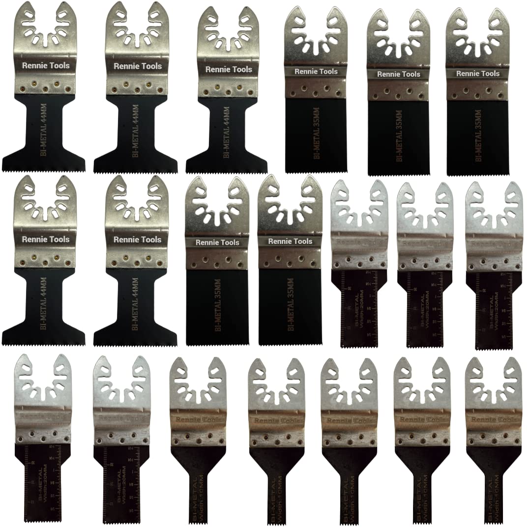 Rennie Tools Pack of 20 x Bi-Metal Multitool Blades for Wood, Nails, Non-Ferrous Metals. Compatible with Dremel Fein Multimaster Makita Stanley Worx Dewalt Multi Tool Etc Oscillating Multi Tool Blade