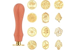 13 Pcs Wax Seal Stamp Kit 12 Pcs Sealing Wax Stamp Heads with Wooden Handle for Letter Wedding Party Invitations Gift Wrappin