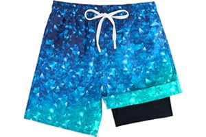 TUONROAD Boys Swim Trunks with Compression Liner Quick Dry Board Shorts with Boxer Brief Lined Bathing Suit 8-20 Years