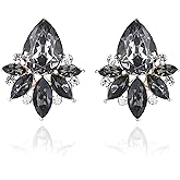 DEYOUM Cluster Rhinestone Earrings for Women Trendy Sparkly Crystal Art Deco Big Stud Wedding Bridal Earrings Fancy Water Drop Cubic Zirconia Stud Earrings for Brides,Bridesmaid, Prom Formal Vintage Party Jewelry Gifts