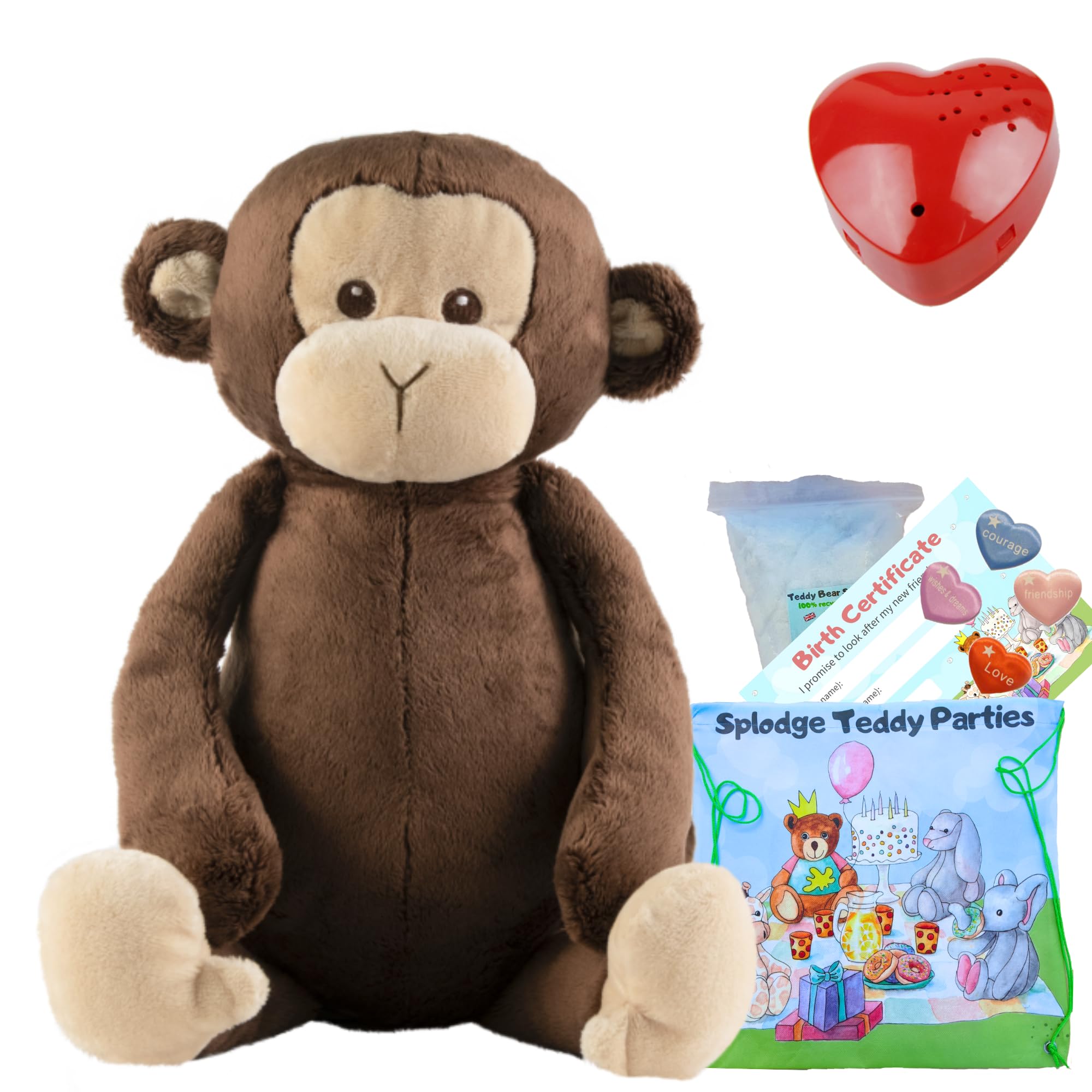 Cuddly Monkey Teddy Bear - Build your own Teddy Bear Making Kit with 60 second Voice Recorder - 16"/40cm - no sew - Plush soft toy gift for boys and girls