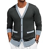 Runcati Men's Cardigan Sweater Long Sleeve V Neck Cardigan Casul Button Down Knitted Sweaters with Pockets