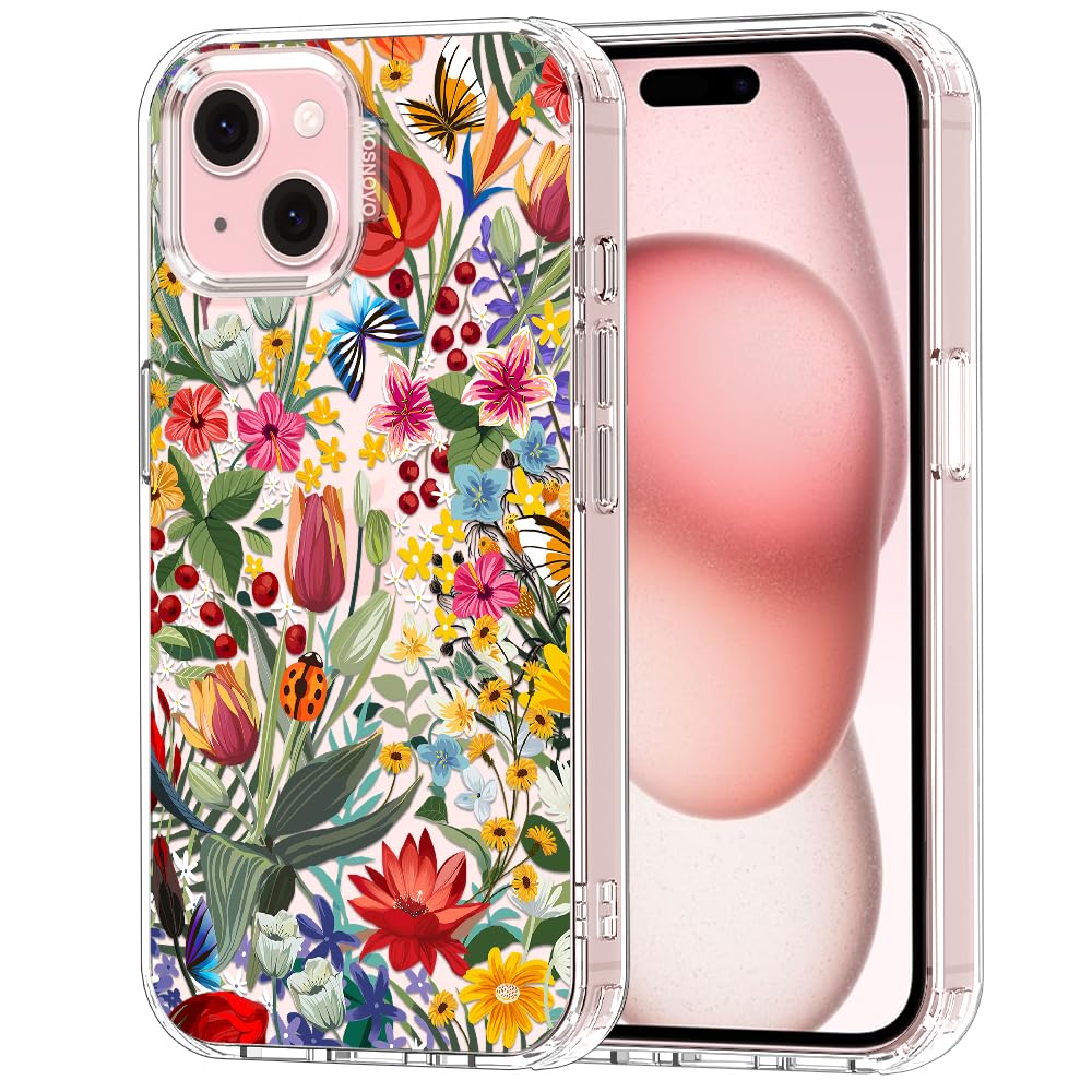 MOSNOVO Case for iPhone 15, [Buffertech 6.6ft Military-Grade Drop Protection] [Anti Peel Off Tech] Clear TPU Bumper Phone Case Cover Design - In The Garden — image 1
