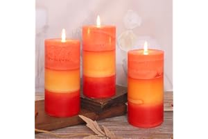 FLAVCHARM Tall 3x6 Inch Orange Pillar Candles 3 Pack Hand-Crafted Spiced Pumpkin Scented Candles Long Burn Time Dinner for Home Scented Housewarming Thanksgiving Gifts Fall Autumn