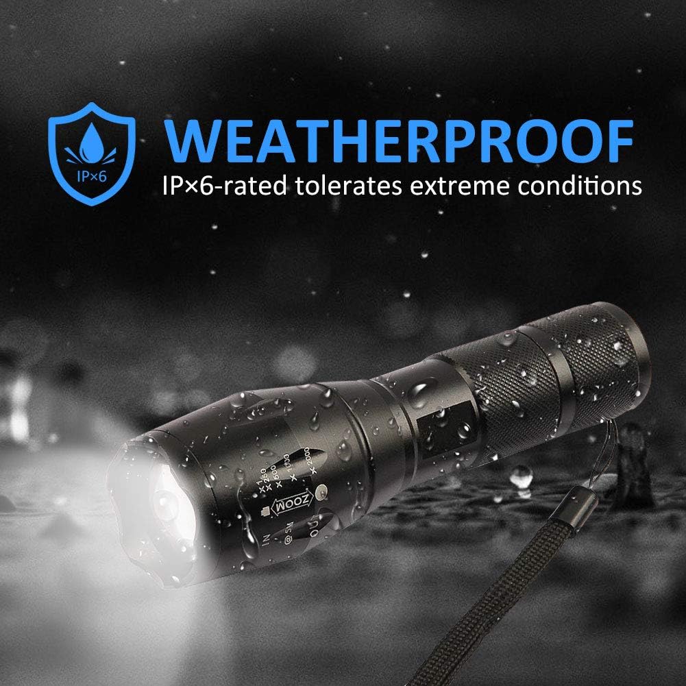 HARMONIC LED Tactical Flashlight, Super Bright Flashlights with 5 Modes, Zoomable, IP65 Water Resistant Handheld Light Powerful Camping Outdoor Emergency Everyday Flashlights (2 Pack) - - 