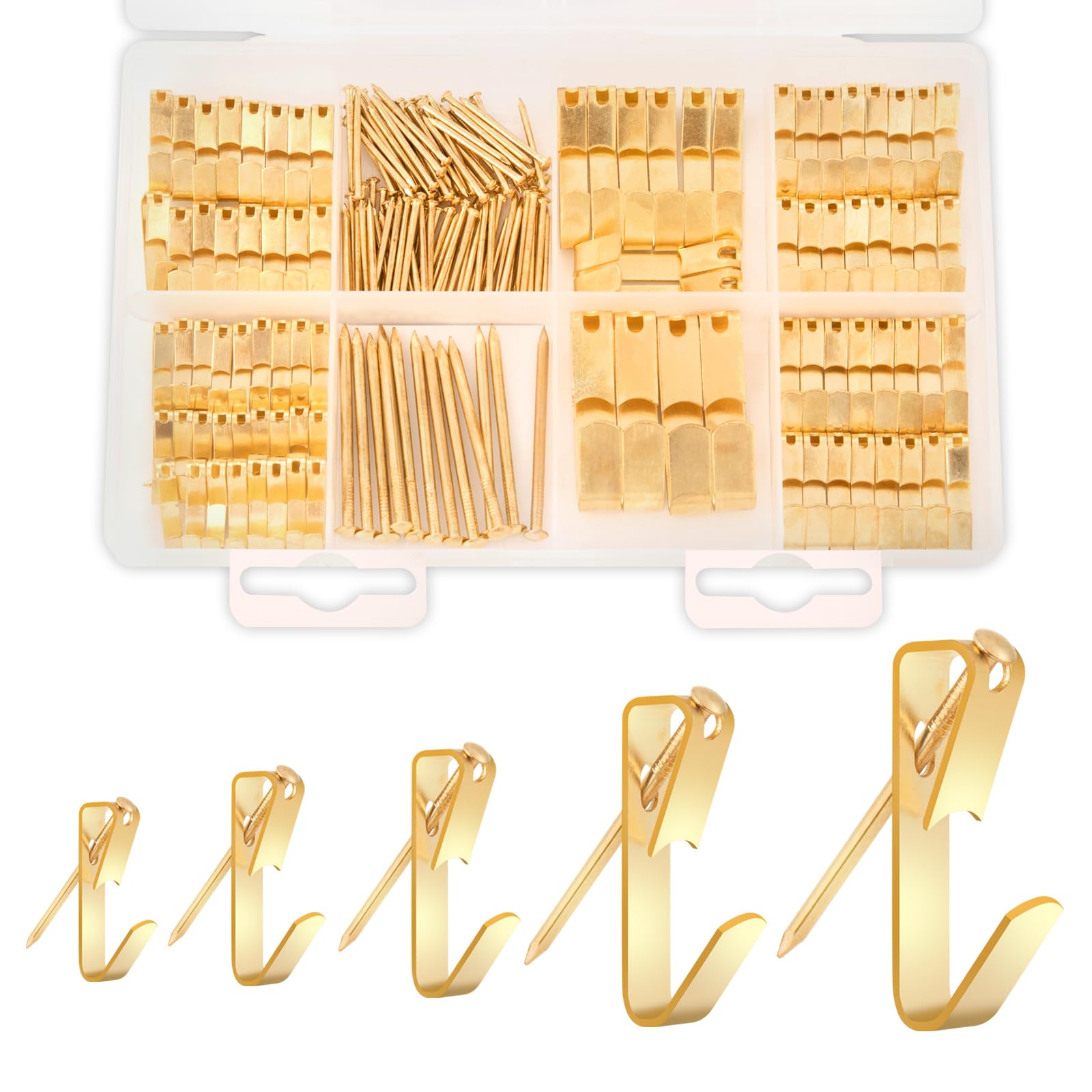 230PCS Picture Hanging Kit, Heavy Duty Picture Hangers for Drywall 5 Sizes 100-10lbs Picture Hooks for Hanging Hardware Mirror, Pictures Frame Hanger Include Nails