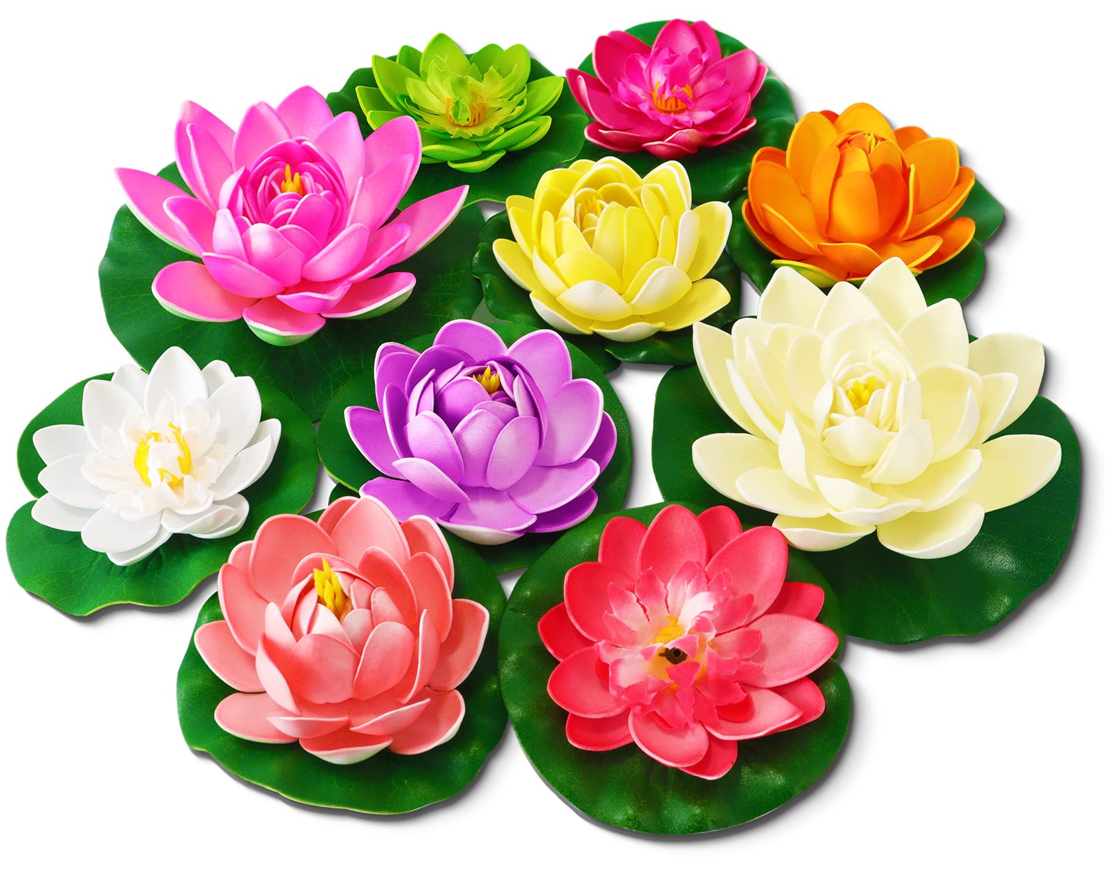 Photo 1 of Artificial Lotus Flowers Water Lilies for Pond Pool, 10 Pcs Realistic Floating Foam Lotus Flowers with Lily Pads for Ponds, 4" and 6" Large Lifelike Water Lilies for Fountain Garden Pond Decoration