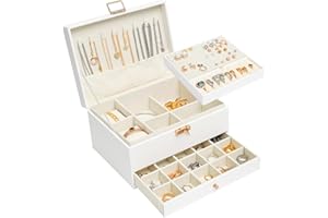 Xilitata Jewelry Box for Women Wife, 3 Layers Jewelry Organizers and Storage Drawer with Removable Pad, Jewelry Storage Case for Necklace Earring Ring Bracelet Watches(White)