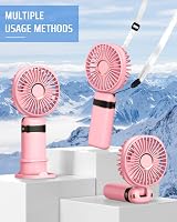 FAPPEN Rechargeable Handheld Fan 5 Speeds USB Portable Folding Pink w/ Base view 7