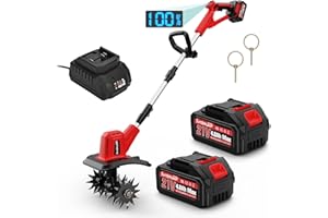 SundpeyPRO Electric Cordless Tiller Cultivator - 360RPM Small Portable Battery Powered Rototiller with 2 x 4.0AH Batteries & Charger & 48 Steel Tines for Gardens Lawn Gardening Soil Cultivation