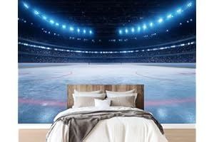 Wall Mural Peel and Stick Ice Hockey Rink Illuminated Indoor Fans Circle View Professional ice Wallpaper Removable Self-Adhes