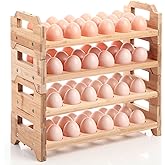 Reallnaive 4 Tier Wooden Egg Holder for Countertop, Bamboo Stackable Fresh Eggs Storage Farmhouse Collecting Rack for Gathering Kitchen Organizer or Easter Egg Display, Stackable with 72 Eggs(Wood)