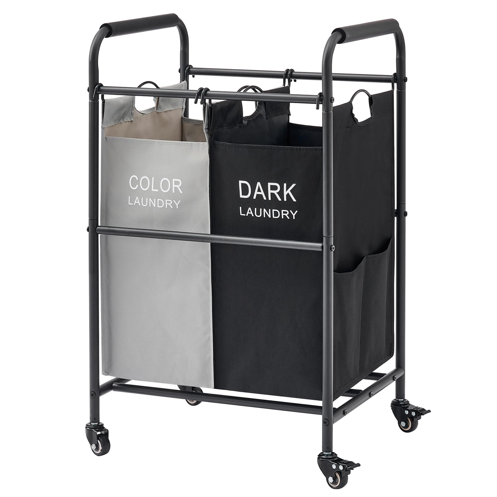 Photo 1 of *MISSING 2 WHEELS*
Tajsoon 2 Bag Laundry Sorter Cart, Laundry Hamper Sorter Basket with Heavy Duty Lockable Rolling Wheels for Clothes Storage, Black & Grey