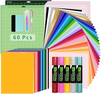 VINYL FROG 60pcs Cricut Accessories Bundle Permanent Vinyl HTV Mats Tools