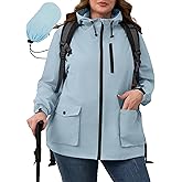 Avoogue Plus Size Womens Rain Jacket with Hood,Packable,Lightweight,Windbreaker,Waterproof Thin Jackets,Hiking,Travel