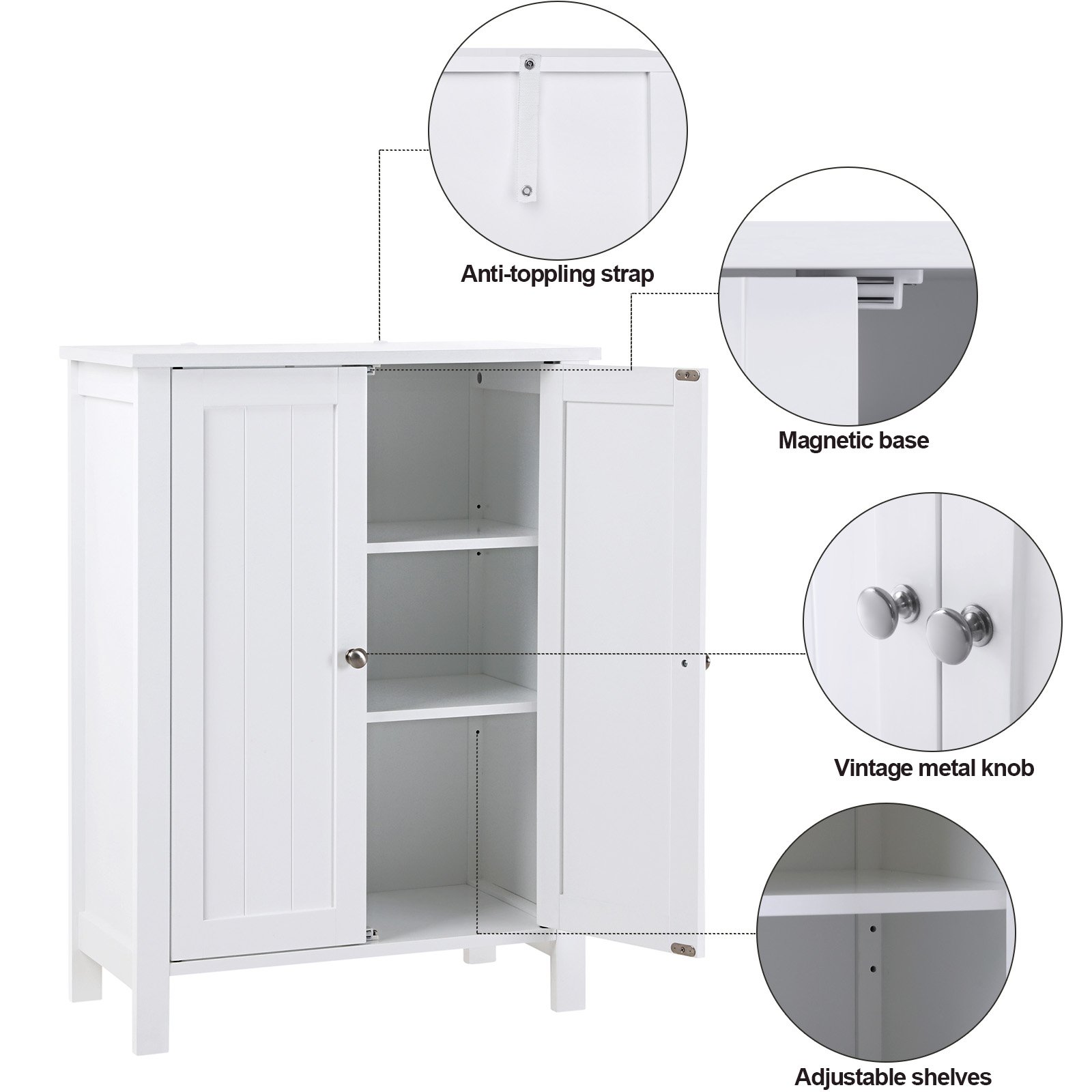 SONGMICS Bathroom Floor Storage with Double Door Adjustable
