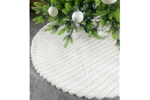 AISENO 48 Inch Stripe Christmas Tree Skirt White Faux Fur Decoration for Merry Christmas Party - Plush Christmas Tree Skirt Decorations