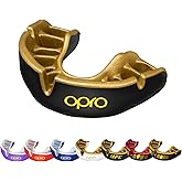 OPRO Gold Level Mouth Guard - Moldable Mouthguard with Premium Comfort Fit, and Multi-Layer Protection for Boxing, MMA, Rugby, Hockey, and Football Mouthpiece – Includes Case (Black/Gold, Adult)