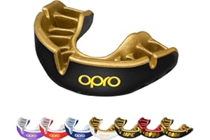 OPRO Gold Level Mouth Guard - Moldable Mouthguard with Premium Comfort Fit, and Multi-Layer Protection for Boxing, MMA, Rugby, Hockey, and Football Mouthpiece – Includes Case (Black/Gold, Adult)