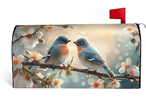 ADIKJXQH Spring Summer Flowers Magnetic Mailbox Covers Standard 18 X 21 Inch Blue Birds Mailbox Cover Waterproof Post Wraps Floral Birds Mailbox Post for Garden Yard Home Decor Seasonal Mailbox Cover