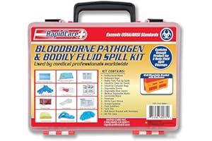 GREIGHT BRAND PRODUCTS Commercial Bloodborne Pathogen & Bodily Fluid Spill Clean Up Kit with 2X Content, OSHA Compliant, Wall Mountable, 10" x 8" x 3.5", Red/Clear