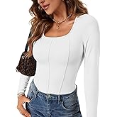 Rooscier Women's Slim Fit Square Neck Long Sleeve Sexy Going Out Top Shirt