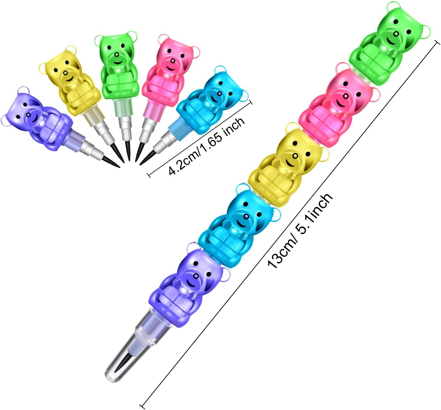 30 Pieces Stackable Pencils Plastic Bear Pencils 5 in 1 Stacking Colored Pencils Party Favors for Birthday Party Supplies: Toys & Games