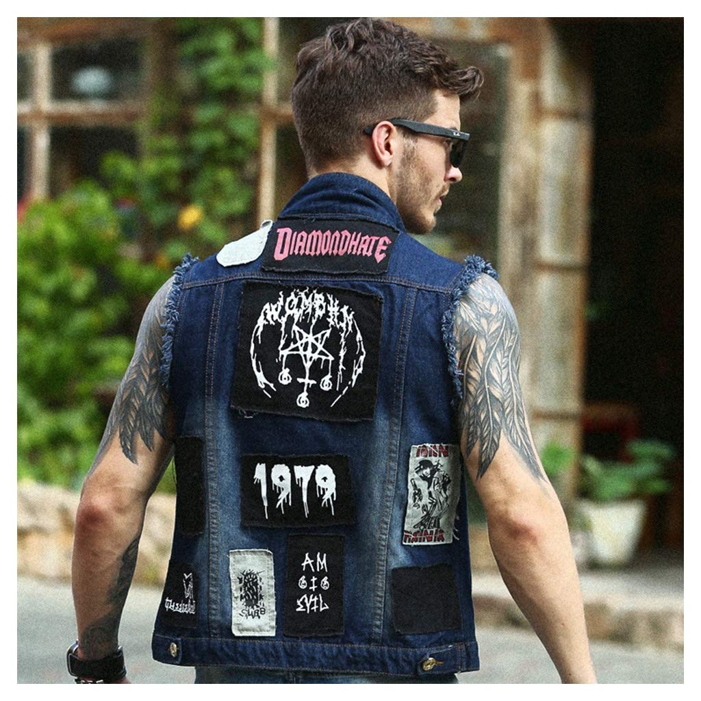 Vest Gilet di jeans da uomo blu patch moda retrò street punk gioventù bella  coppia senza maniche Cowboy Gilets Uomo Abbigliamento berjaya.edu.my