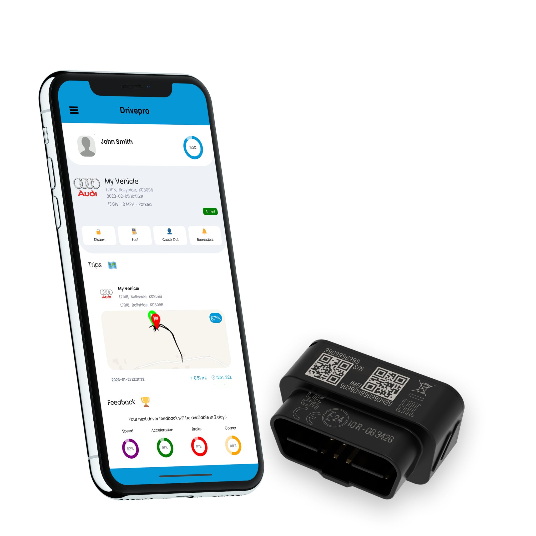 DrivePro OBD Vehicle Tracker - OBD Plugin Tracking Device | 24/7 Accurate Real-Time Monitoring for Car, Motorbike, Motorcycle, Van | Easy Install | Low-Cost Monthly Subscription | 12 Months PRO