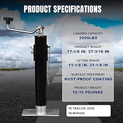 Torin 2000lbs Trailer Jack Heavy-Duty Square Direct