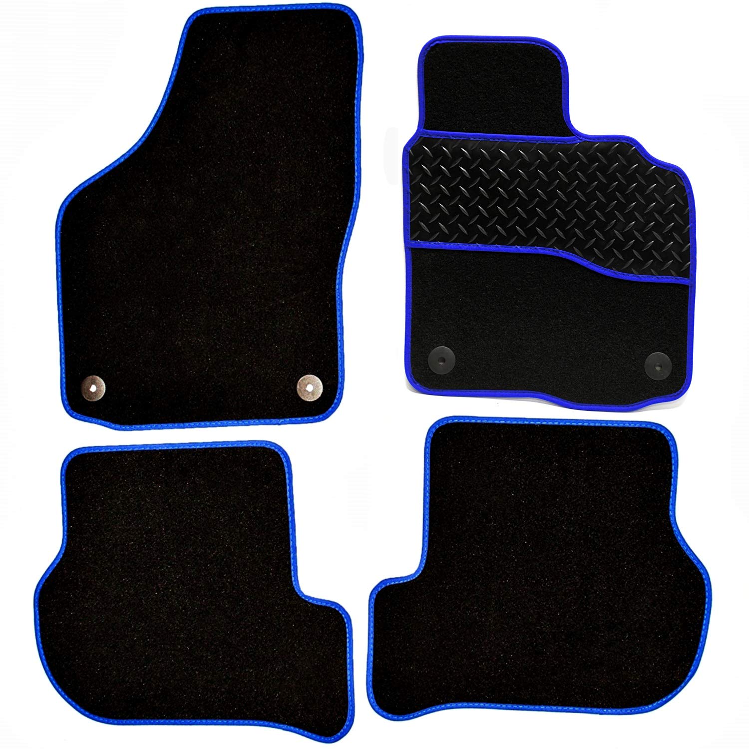 Sakura DD0524BU Tailored Car Mats Black Carpet, Blue Trim, Rubber Heelpad