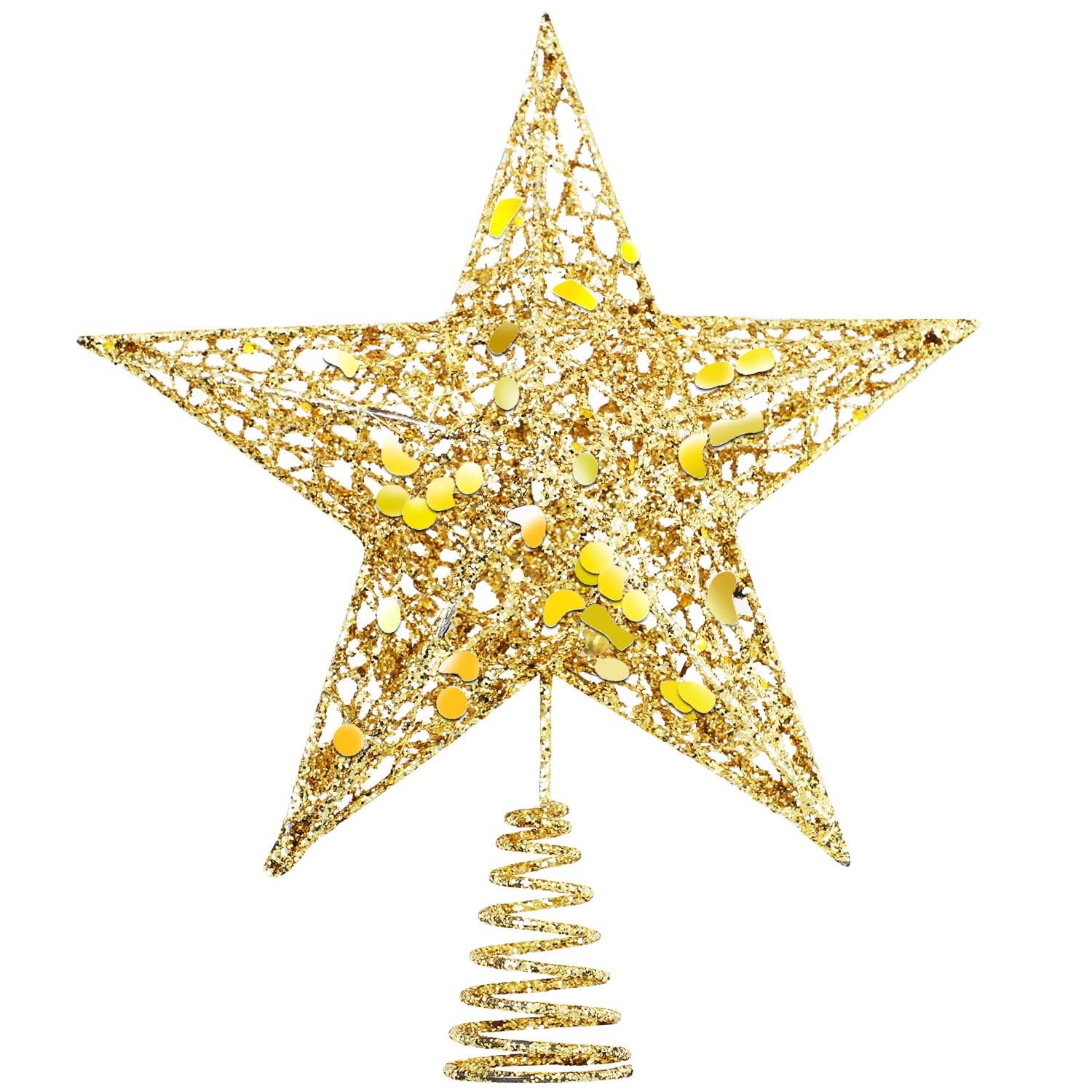 URATOT Glittered Christmas Tree Topper Metal Christmas Treetop Hallow Wire Star Topper for Christmas Home Decoration (Gold, 6 inches)