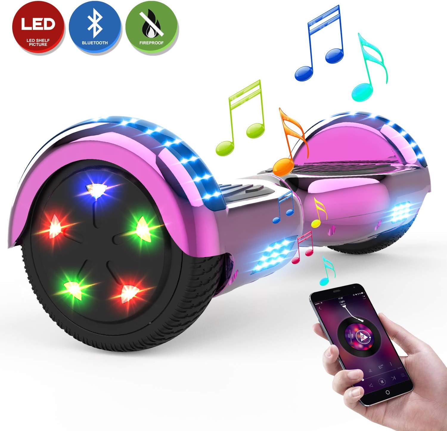 MARKBOARD Self Balancing Scooter 6.5",Hoverboards Electric Scooter with Bluetooth Music Speaker,Smart Segway Colorful Flashed Wheel,Brushless Motor,Gift for Friends & Kids