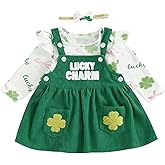 Thorn Tree St Patricks Day Baby Girl Outfit Long Sleeve Romper Onesie Suspenders Skirts Bow Headband 3Pcs Outfits Clothes