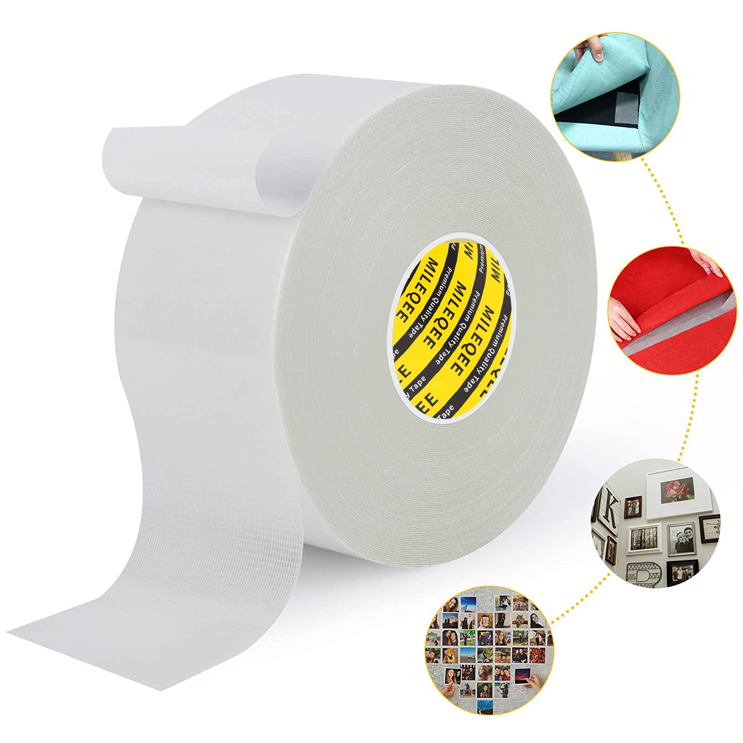 MILEQEE Double Sided Tape 50mm ×20m Mounting Tape White Universal High Strength Fabric Tape for Carpet Fix, Home Office Wall Decor, DIY Crafts, Car Glass Decor…