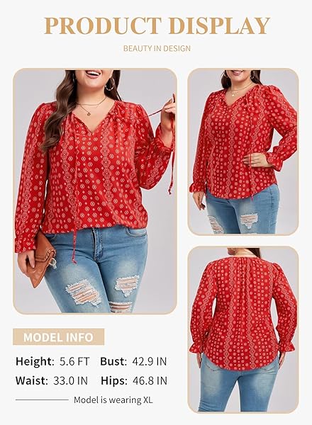 EYTINO WOMEN PLUS SIZE BOHO FLORAL PRINTED TOPS CASUAL V NECK LONG SLEEVE DRAWSTRING BLOUSES SHIRTS,3X WHITE