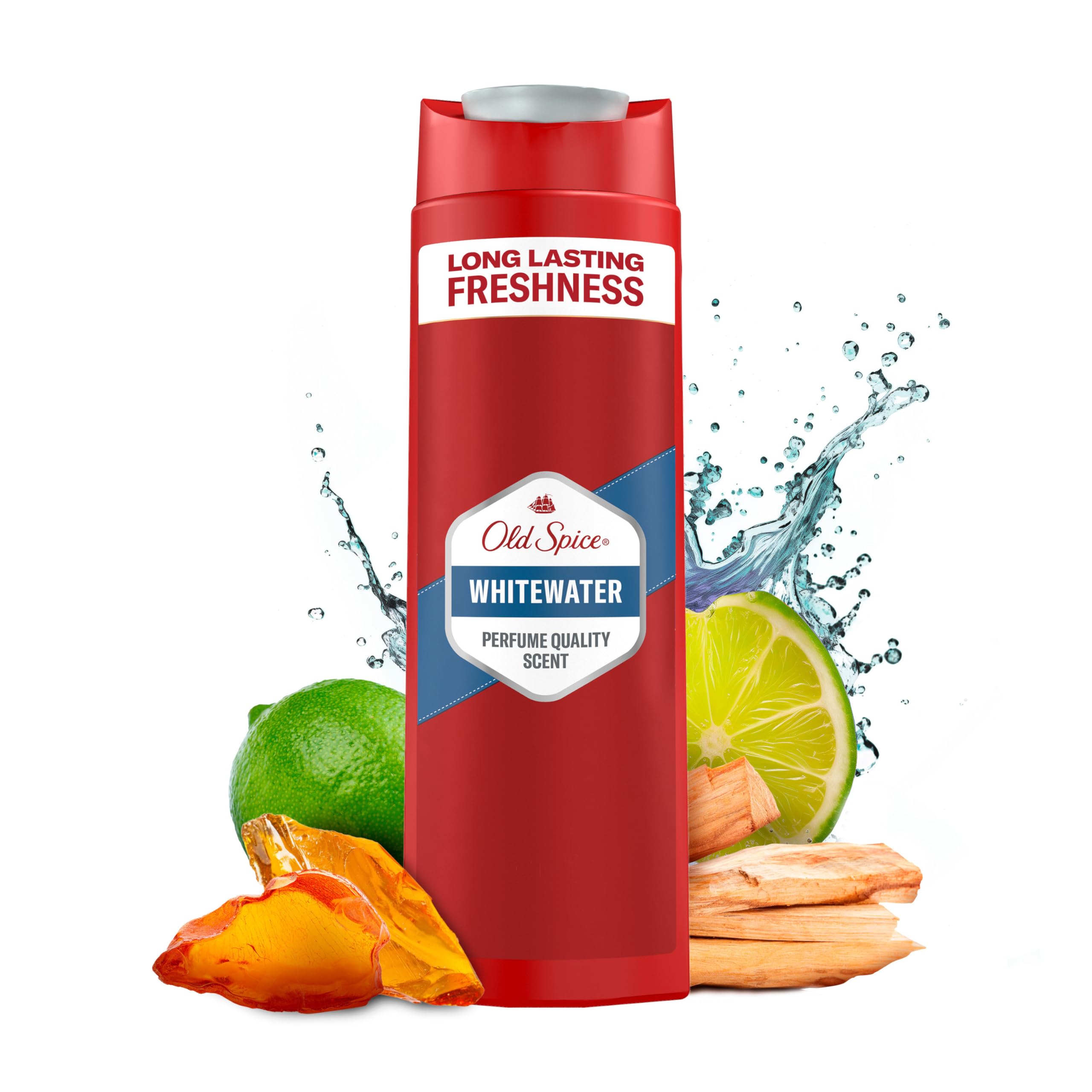 Old Spice Whitewater 3-in-1 Mehrzweck-Shampoo für Haar, Gesicht und Körper 250 ml, langanhaltende Frische, Duft von Parfümqualität, Tiefenreinigung