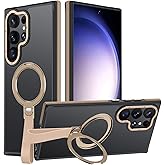 Mondelete 360°Spin Magnetic Stand with Silicone Strap for Samsung Galaxy S23 Ultra Case[Fit for MagSafe], Mil-Grade Shockproof Translucent S23 Ultra Phone Case with Kickstand Rotatable (Desert Gold)