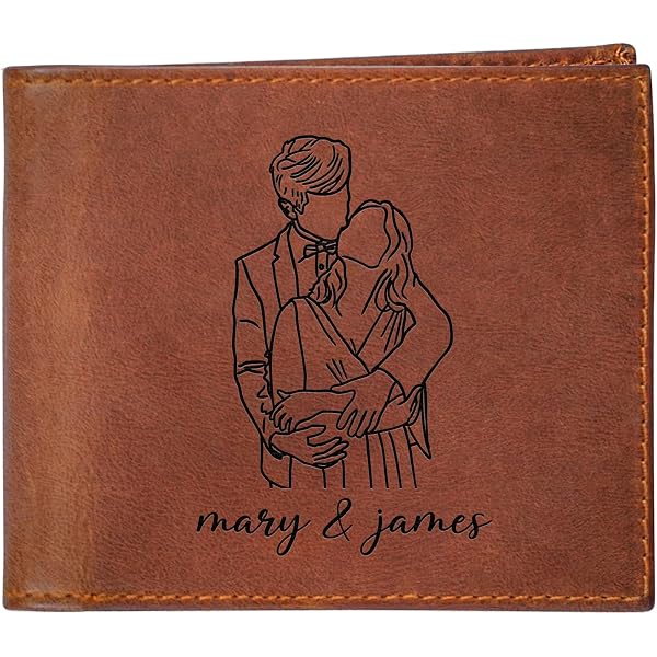 Personalized Leather Photo Wallet For Men - Custom Engraved Picture Wallet For Dad, Husband, Son, Boyfriend (Dark Brown) - View #2