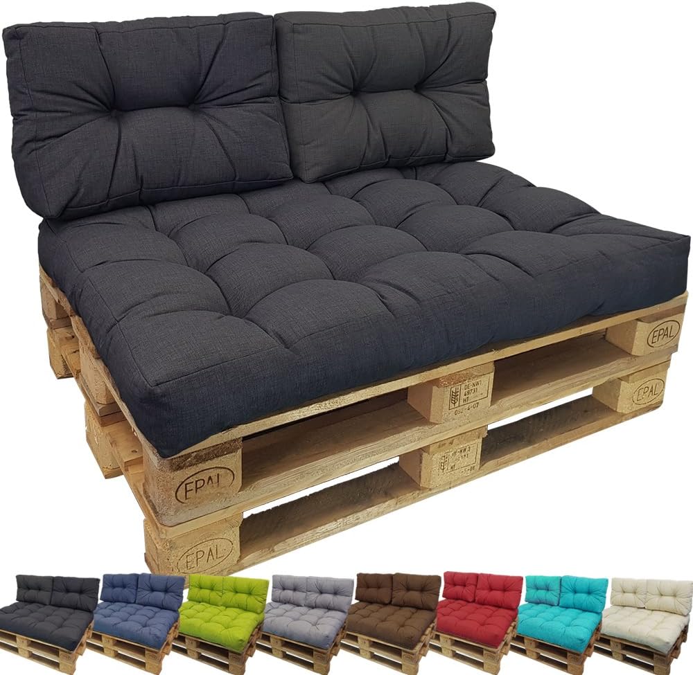 DILUMA Euro-pallet cushion Comfort for Indoor/Outdoor - Pallet Furniture Cushion in different sizes (NOT A PACK) - Water- and dirt-resistant, Colour:Anthracite, Variation:1 Small back cushion