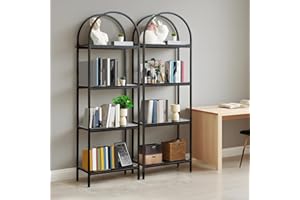 GarveeHome Arched 4-Tier Bookshelf, 72in Tall Display Racks Bookshelves Metal Frame, Modern Storage Rack Shelf Large Wooden B